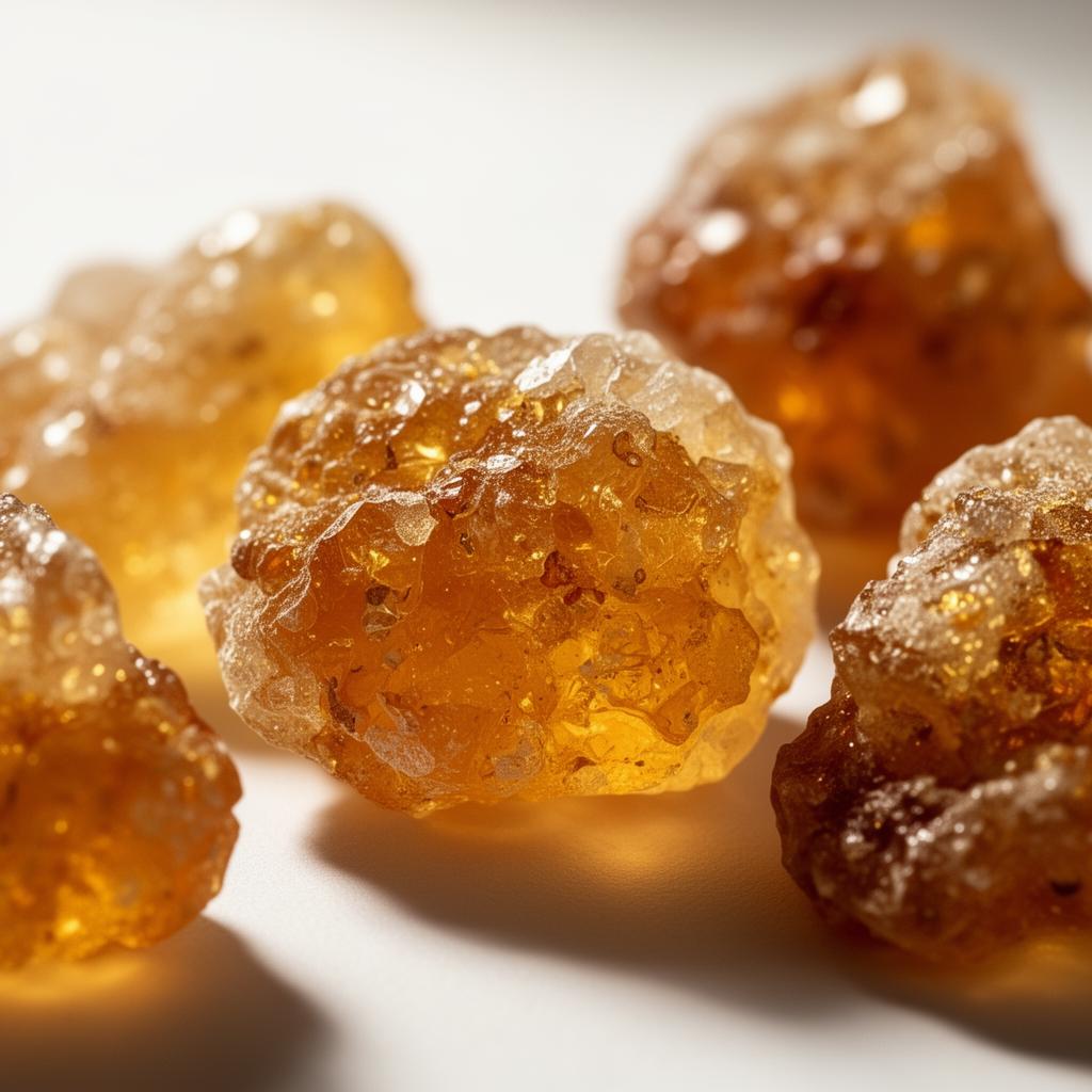 Macro view of raw gum arabic resin nodules